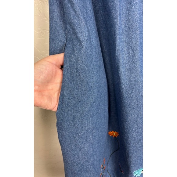 Vermont Country Store Denim Dress 2X Floral Cottagecore Granny Bloomcore 1997 - Picture 4 of 8